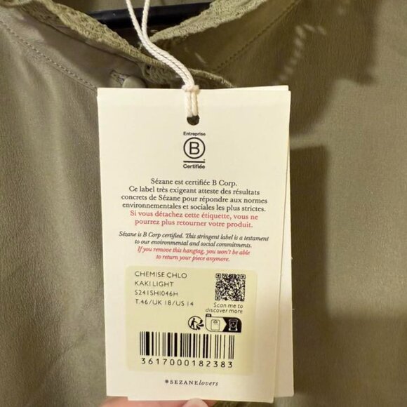 BNWT Sezane Chlo Pistachio Green Light Kaki Silk 46 14 - Picture 6 of 7